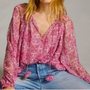 Let me be anthropologie Puff-Sleeve Metallic Peasant Blouse